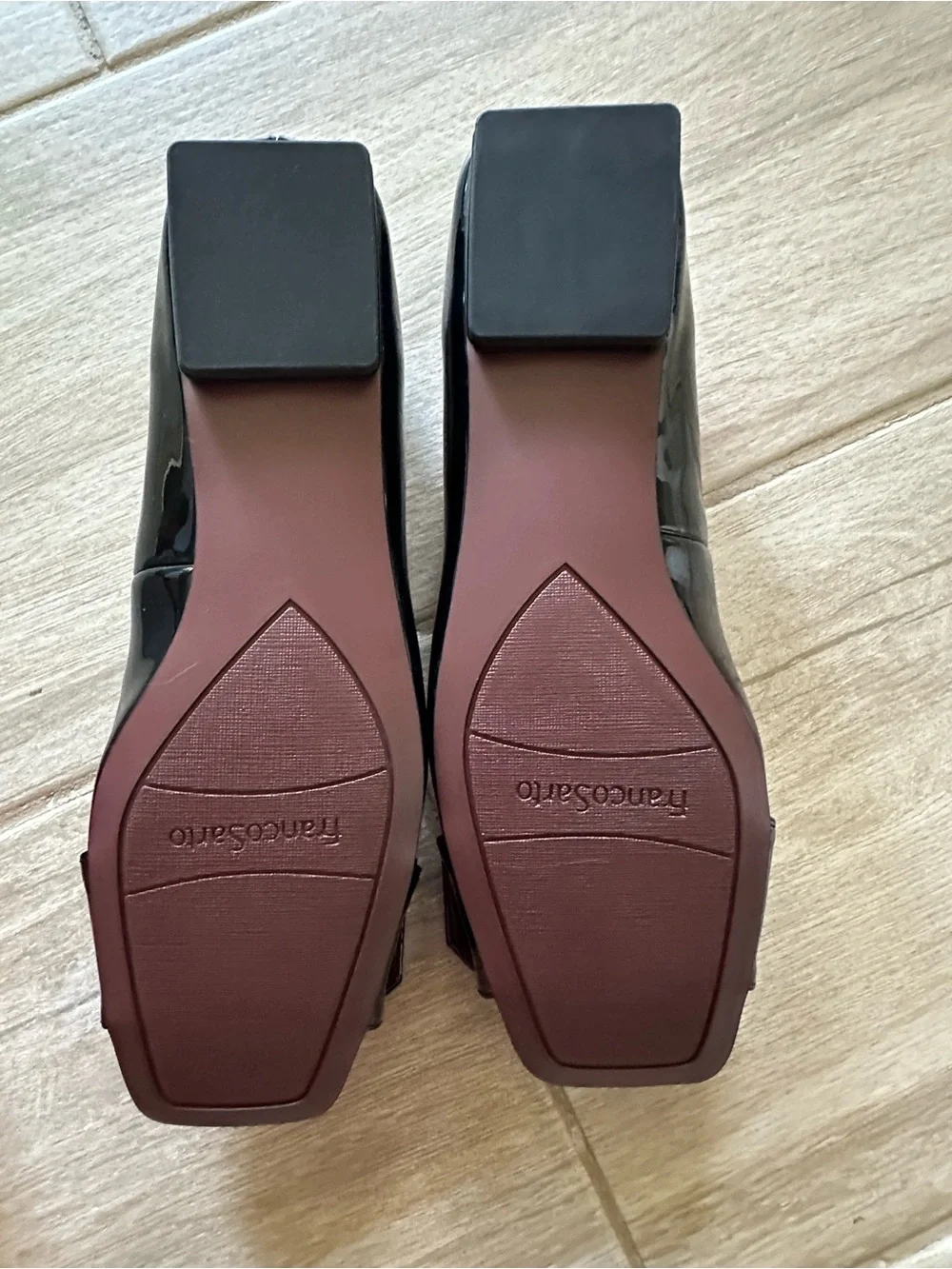 Franco Sarto Black Patent Flats with Gold Buckle